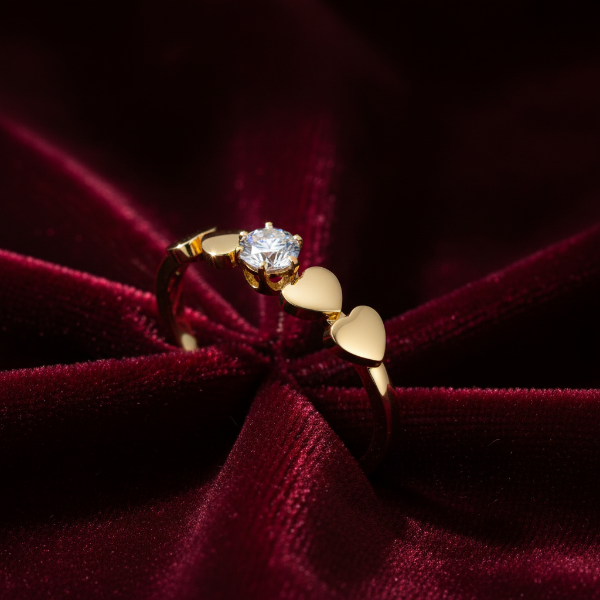 Gold heart ring on velvet