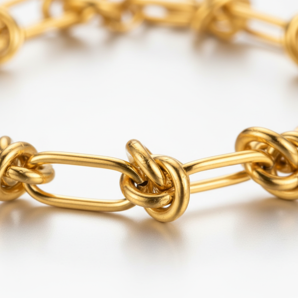 Gold knot bracelet close-up detail