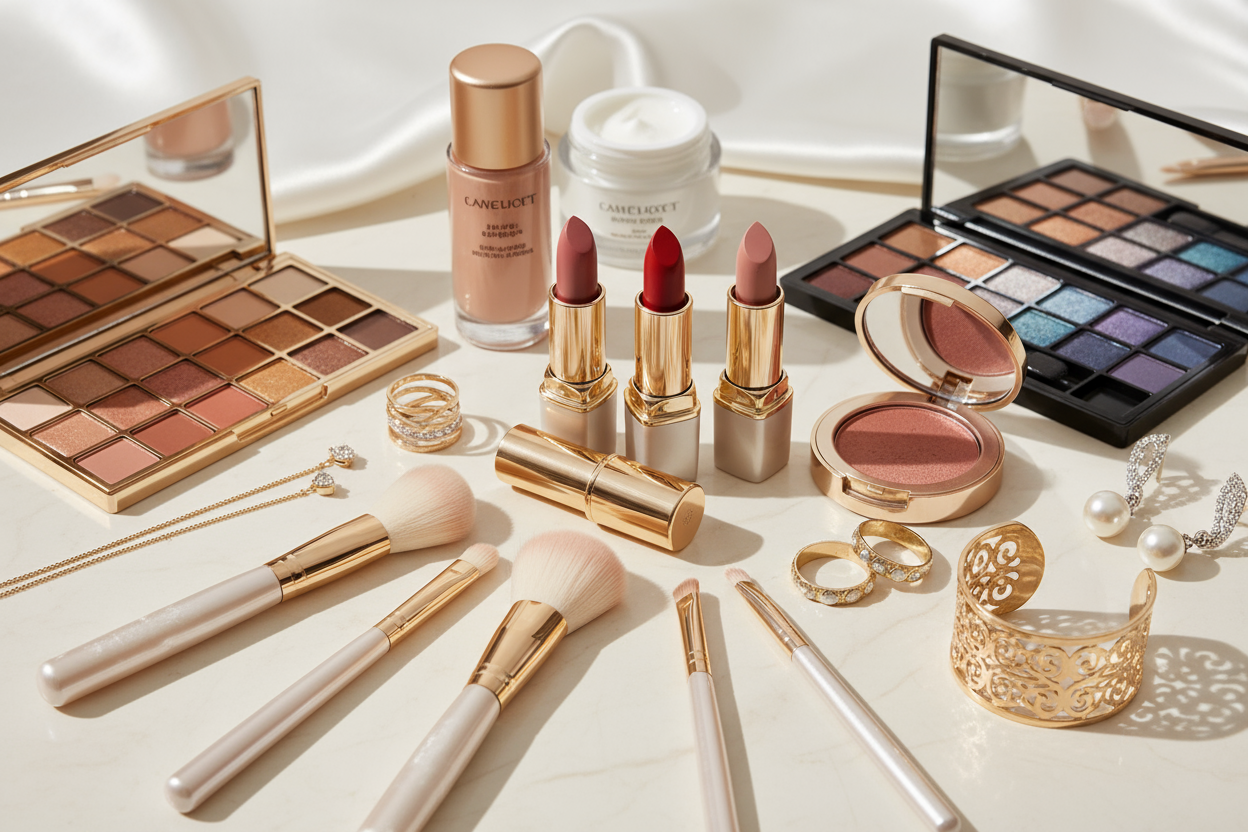 Makeup and jewelry composition