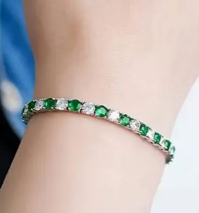 925 Sterling silver 2.6g New Envy Moissanite Green Accents Christmas Chain Bracelet - winterGreenbeatynzshop