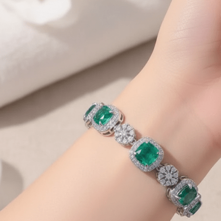 Sterling silverPlatinum - Plated white gold Luxury Square Green Bracelet - winterGreenbeatynzshop