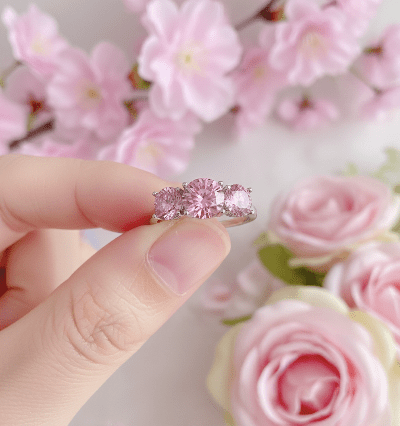 925 Silver Moissanite Ring - 2/4 Carat Round Brilliant - Cut Pink Gemstone - winterGreenbeatynzshop