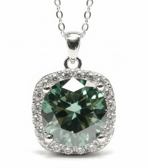 Sterling silver Elegant 5ct Blue - Green Moissanite Pendant Necklace - winterGreenbeatynzshop
