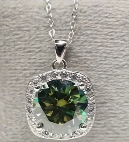 Sterling silver Elegant 5ct Blue - Green Moissanite Pendant Necklace - winterGreenbeatynzshop