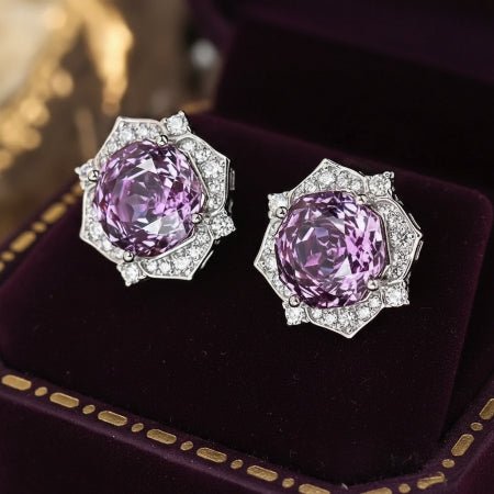 1pc 0.6OZ 1.5ct Octagonal Millennium Blooming Roses, Purple - Pink Moissanite Stud Earrings - winterGreenbeatynzshop