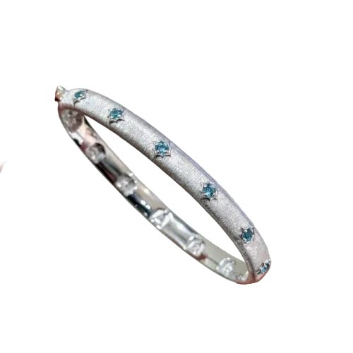 Silver 925 Sterling silver exquisite blue diamond brushed bracelet - winterGreenbeatynzshop