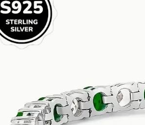 925 Sterling silver 2.6g New Envy Moissanite Green Accents Christmas Chain Bracelet - winterGreenbeatynzshop
