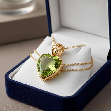 925 Sterling silver gold plated with 18ct Heart Peridot Necklace - winterGreenbeatynzshop