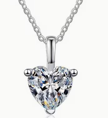 1 Carat D Color Moissanite Heart Pendant Necklace - 925 Silver - winterGreenbeatynzshop
