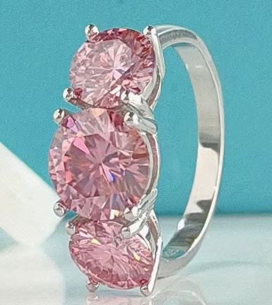 925 Silver Moissanite Ring - 2/4 Carat Round Brilliant - Cut Pink Gemstone - winterGreenbeatynzshop