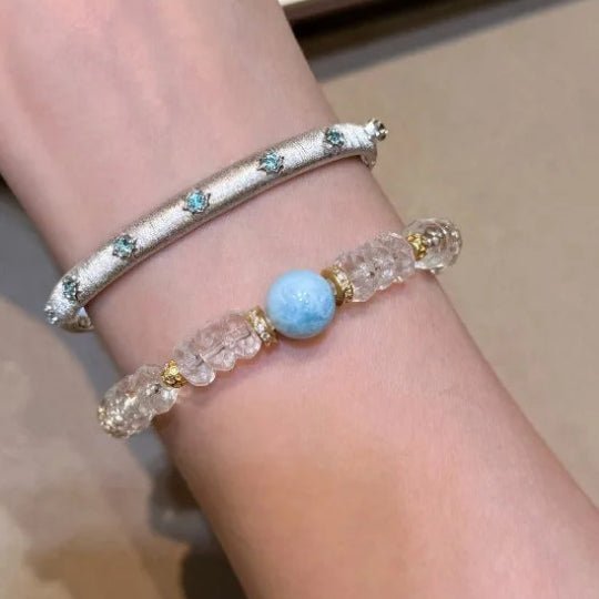 Silver 925 Sterling silver exquisite blue diamond brushed bracelet - winterGreenbeatynzshop