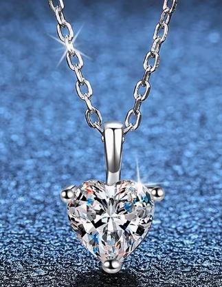 1 Carat D Color Moissanite Heart Pendant Necklace - 925 Silver - winterGreenbeatynzshop