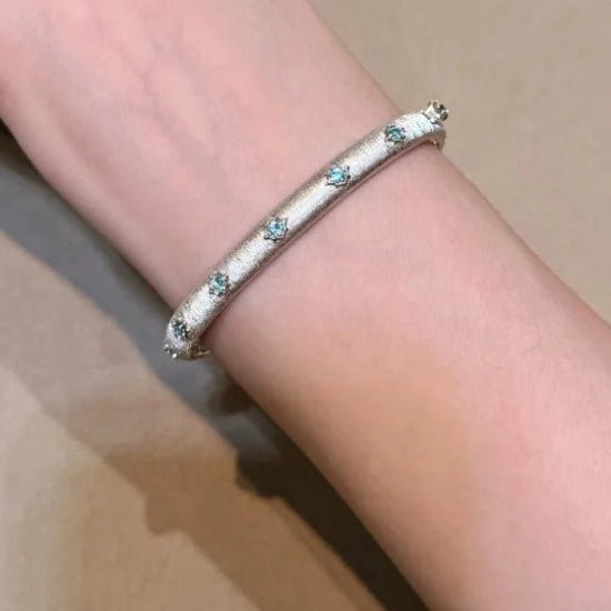 Silver 925 Sterling silver exquisite blue diamond brushed bracelet - winterGreenbeatynzshop