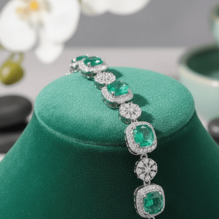 Sterling silverPlatinum - Plated white gold Luxury Square Green Bracelet - winterGreenbeatynzshop