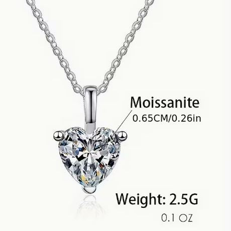 1 Carat D Color Moissanite Heart Pendant Necklace - 925 Silver - winterGreenbeatynzshop