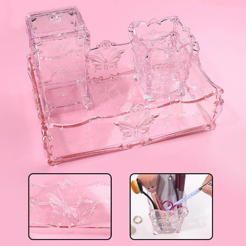 Butterfly Transparent Pink Brush Organizer - winterGreenbeatynzshop