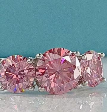 925 Silver Moissanite Ring - 2/4 Carat Round Brilliant - Cut Pink Gemstone - winterGreenbeatynzshop