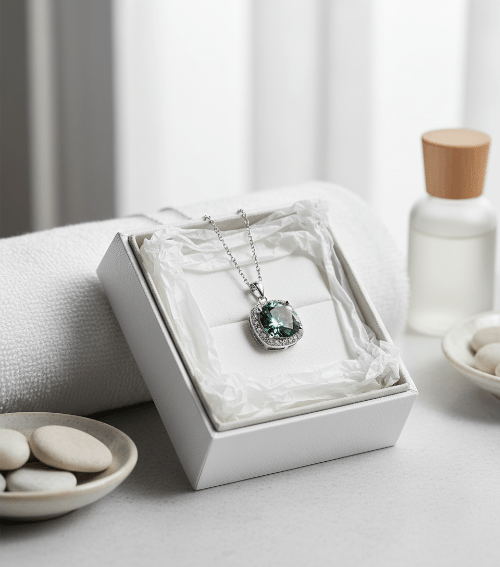 Sterling silver Elegant 5ct Blue - Green Moissanite Pendant Necklace - winterGreenbeatynzshop