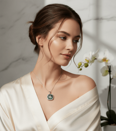 Sterling silver Elegant 5ct Blue - Green Moissanite Pendant Necklace - winterGreenbeatynzshop