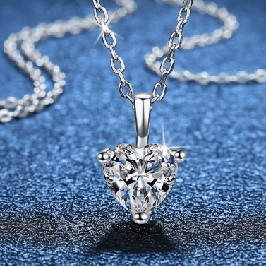 1 Carat D Color Moissanite Heart Pendant Necklace - 925 Silver - winterGreenbeatynzshop