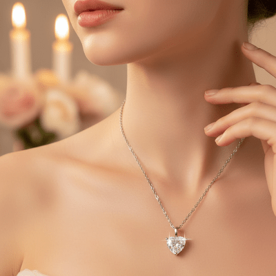 1 Carat D Color Moissanite Heart Pendant Necklace - 925 Silver - winterGreenbeatynzshop