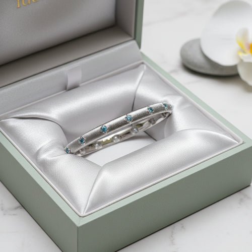 Silver 925 Sterling silver exquisite blue diamond brushed bracelet - winterGreenbeatynzshop