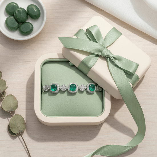 Sterling silverPlatinum - Plated white gold Luxury Square Green Bracelet - winterGreenbeatynzshop