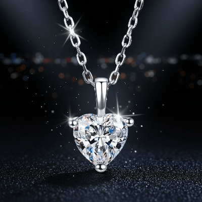 1 Carat D Color Moissanite Heart Pendant Necklace - 925 Silver - winterGreenbeatynzshop