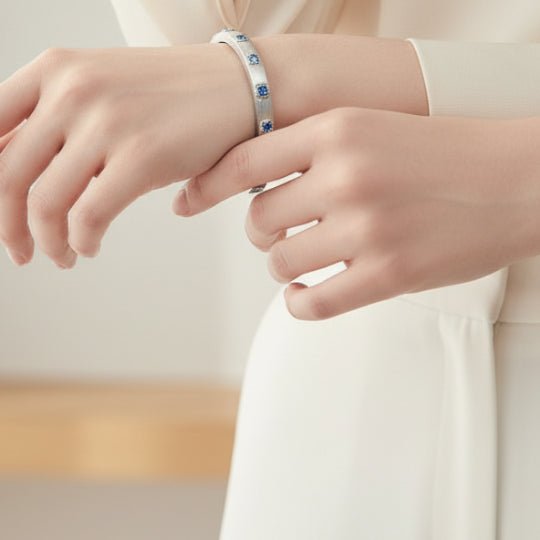 Silver 925 Sterling silver exquisite blue diamond brushed bracelet - winterGreenbeatynzshop