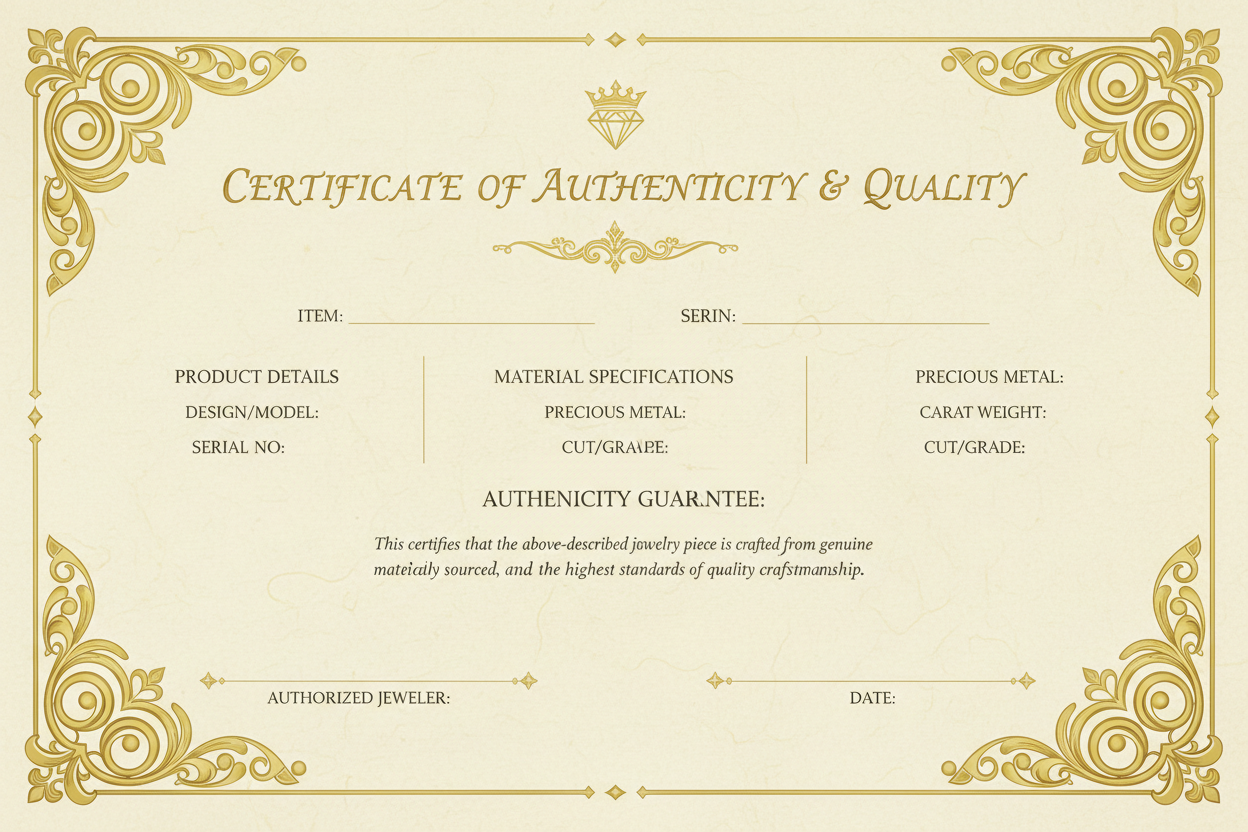 Quality certificate for jewelry
