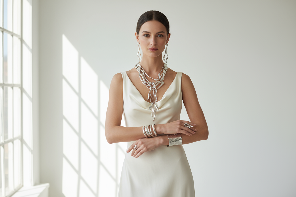 Woman Wearing Silver Jewelry